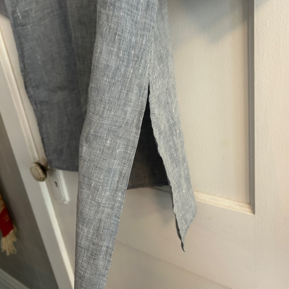 Eileen Fisher Light Gray Button-Up Tunic 100% Organic Linen Women’s Small - Picture 2 of 13